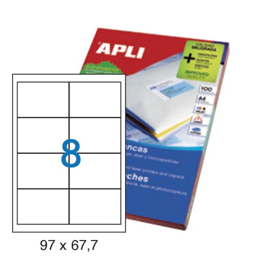 [028999] APLI ETIQUETAS BLANCAS PERMANENTES 97X67,7MM 100 HOJAS