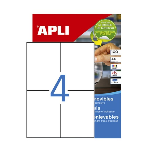 [002075] APLI ETIQUETAS BLANCAS REMOVIBLES 105X148MM 100 HOJAS