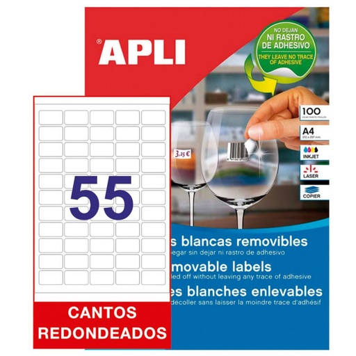 [002068] APLI ETIQUETAS BLANCAS REMOVIBLES 36,8X23,8MM 100 HOJAS