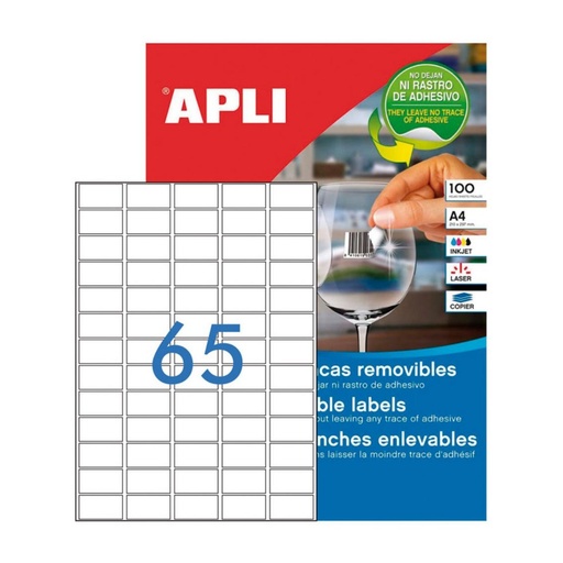 [002069] APLI ETIQUETAS BLANCAS REMOVIBLES 38,0X21,2MM 100 HOJAS 