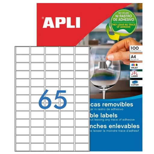 [002069] APLI ETIQUETAS BLANCAS REMOVIBLES 38,0X21,2MM 100 HOJAS 