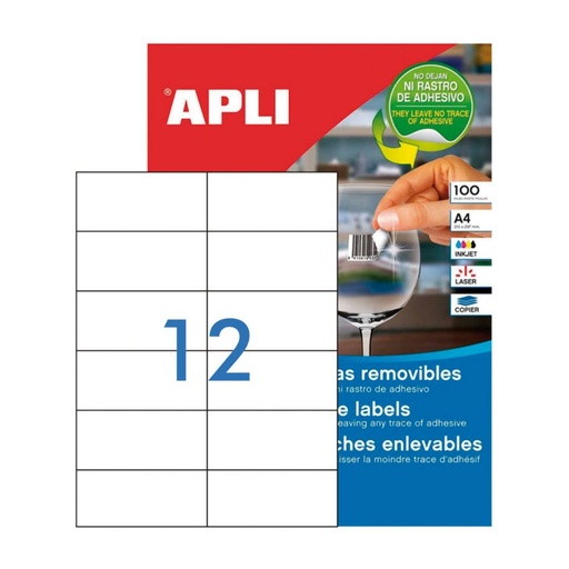 [002074] APLI ETIQUETAS BLANCAS REMOVIBLES 97,0X42,4MM 100 HOJAS