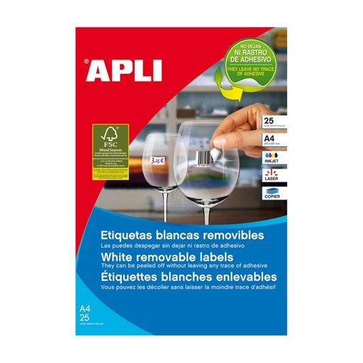 [002103] APLI ETIQUETAS BLANCAS REMOVIBLES JOYERÍA 45X8MM  25 HOJAS 