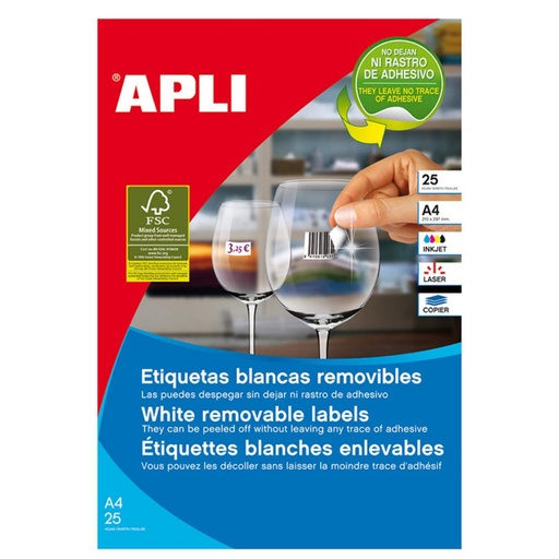[002103] APLI ETIQUETAS BLANCAS REMOVIBLES JOYERÍA 45X8MM  25 HOJAS 
