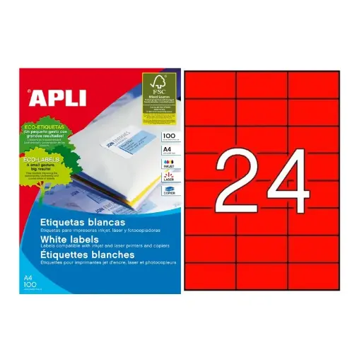 [70011] APLI ETIQUETAS ROJAS PERMANENTES 70X37MM 100 HOJAS