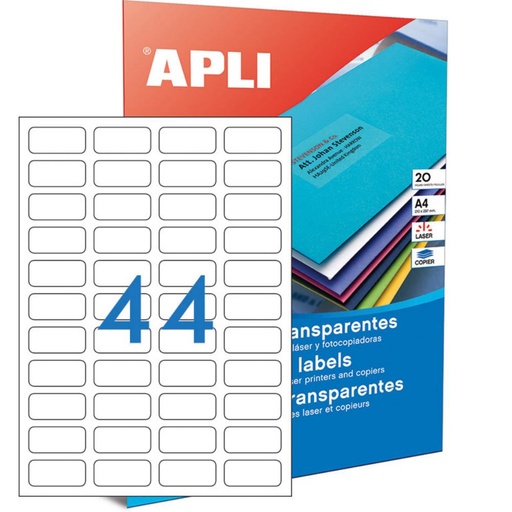 [002081] APLI ETIQUETAS TRANSLÚCIDAS RESISTENTES A LA INTEMPERIE 48,5X25,4MM 20 HOJAS