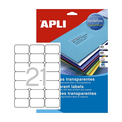 [028444] APLI ETIQUETAS TRANSLÚCIDAS RESISTENTES INTEMPERIE 63,5X38,1MM 20 HOJAS 