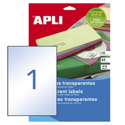 APLI ETIQUETAS TRANSPARENTES PERMANENTES 210X297MM A4 10 HOJAS