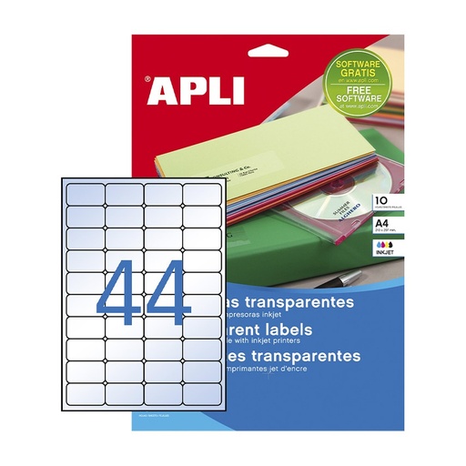[028442] APLI ETIQUETAS TRANSPARENTES PERMANENTES 48,5X25,4MM 10 HOJAS