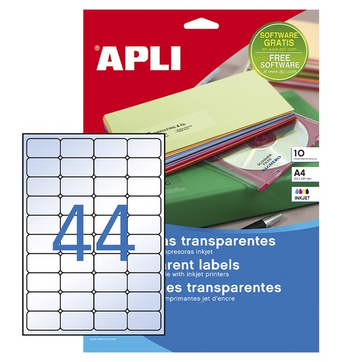 [028442] APLI ETIQUETAS TRANSPARENTES PERMANENTES 48,5X25,4MM 10 HOJAS