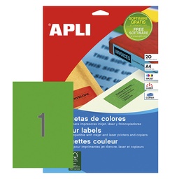 APLI ETIQUETAS VERDES PERMANENTES 210X297MM 20 HOJAS