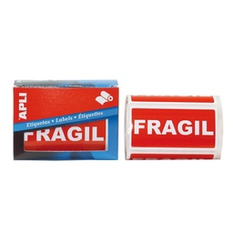 APLI ROLLO ETIQUETAS ADHESIVAS FRÁGIL 100X50MM ROJO FLÚOR