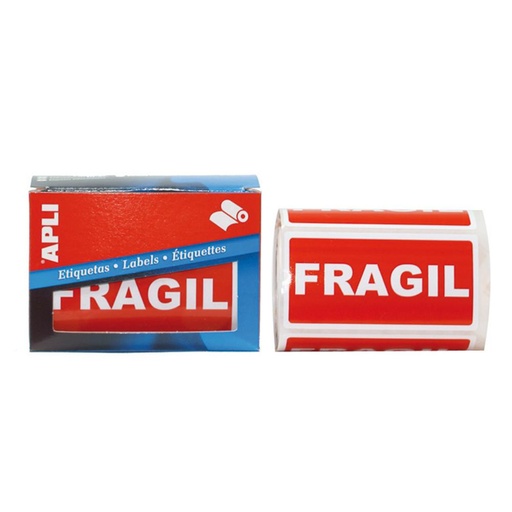 [029356] APLI ROLLO ETIQUETAS ADHESIVAS FRÁGIL 100X50MM ROJO FLÚOR