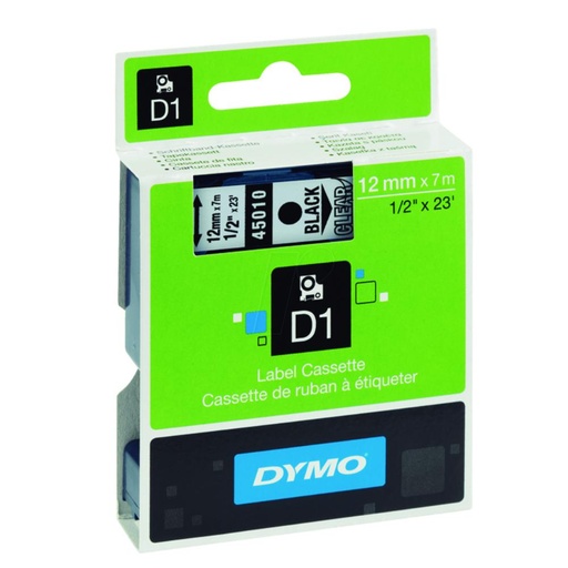 [220294] DYMO D1 S0720500 CINTA AUTOADHESIVA NEGRO SOBRE TRANSPARENTE 12MM×7M 