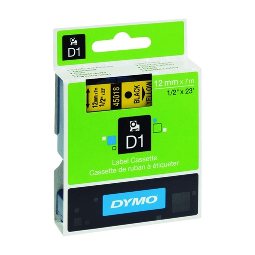 [220299] DYMO D1 S0720580 CINTA AUTOADHESIVA NEGRO SOBRE AMARILLO 12MM×7M 