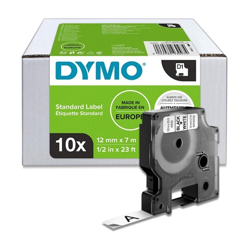 [247352] DYMO D1 45013 S0720530 CINTA AUTOADHESIVA NEGRO SOBRE BLANCO  12MM×7M