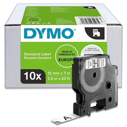 [247352] DYMO D1 45013 S0720530 CINTA AUTOADHESIVA NEGRO SOBRE BLANCO  12MM×7M