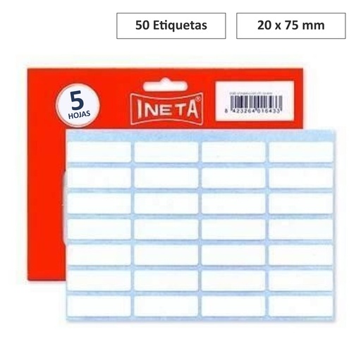 [001301] INETA ETIQUETAS AUTOADHESIVAS 20X75MM 5 HOJAS