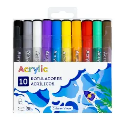 ROTULADOR RAYLU ACRÍLICO ESTUCHE 10 COLORES BASICOS 1
