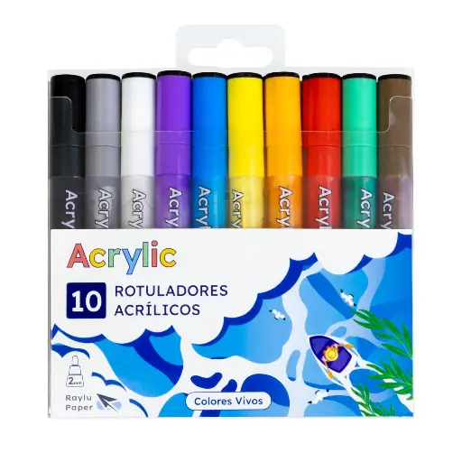[704346] ROTULADOR RAYLU ACRYLIC ESTUCHE 10 COLORES BASICOS 1