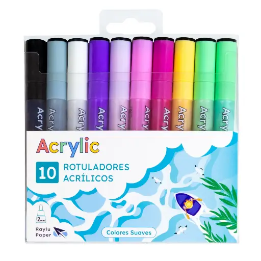 [704347] ROTULADOR RAYLU ACRYLIC ESTUCHE 10 COLORES BASICOS 2