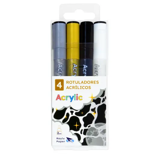 [704343] ROTULADOR RAYLU ACRÍLICO ESTUCHE 4 COLORES METAL 1