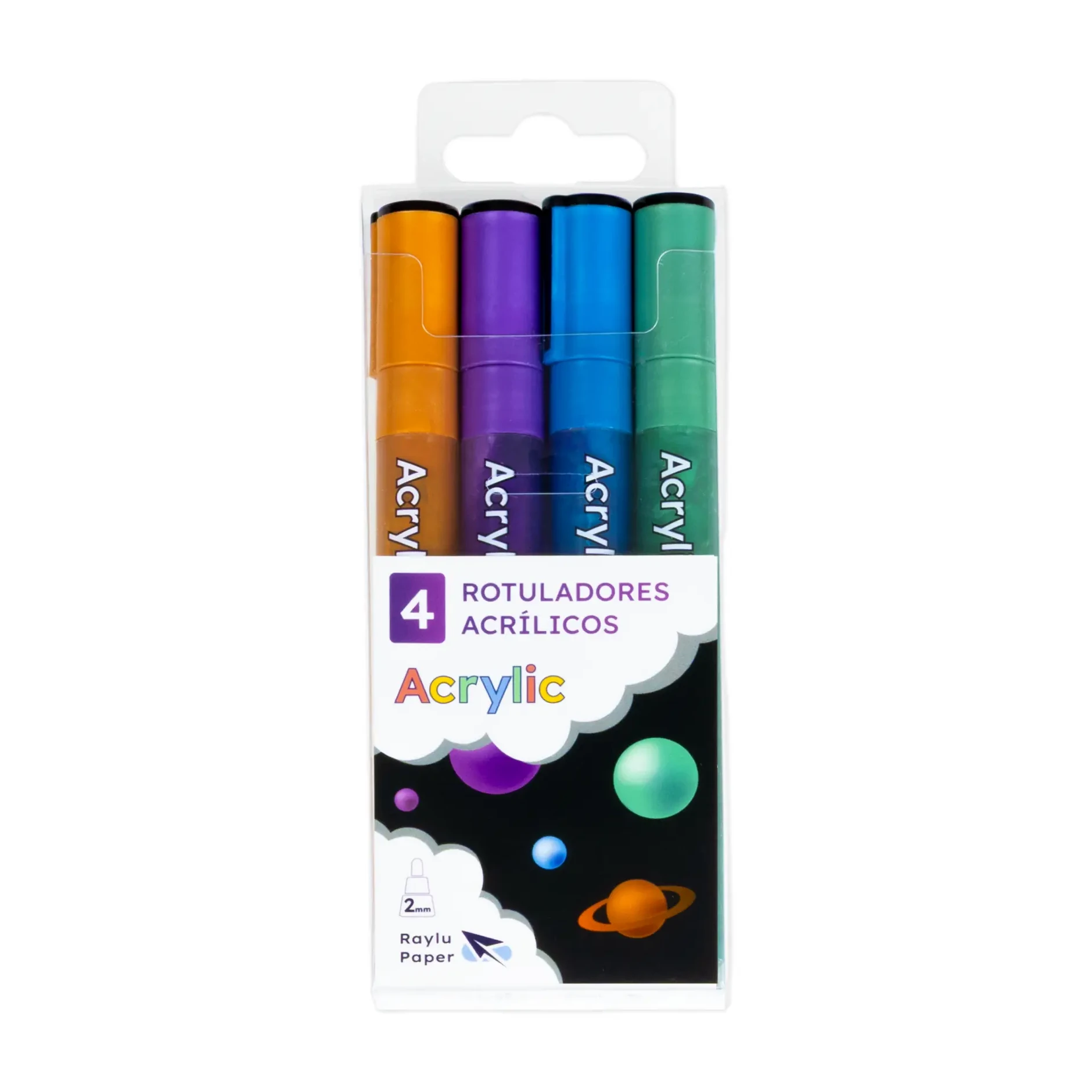 ROTULADOR RAYLU ACRÍLICO ESTUCHE 4 COLORES METAL 2