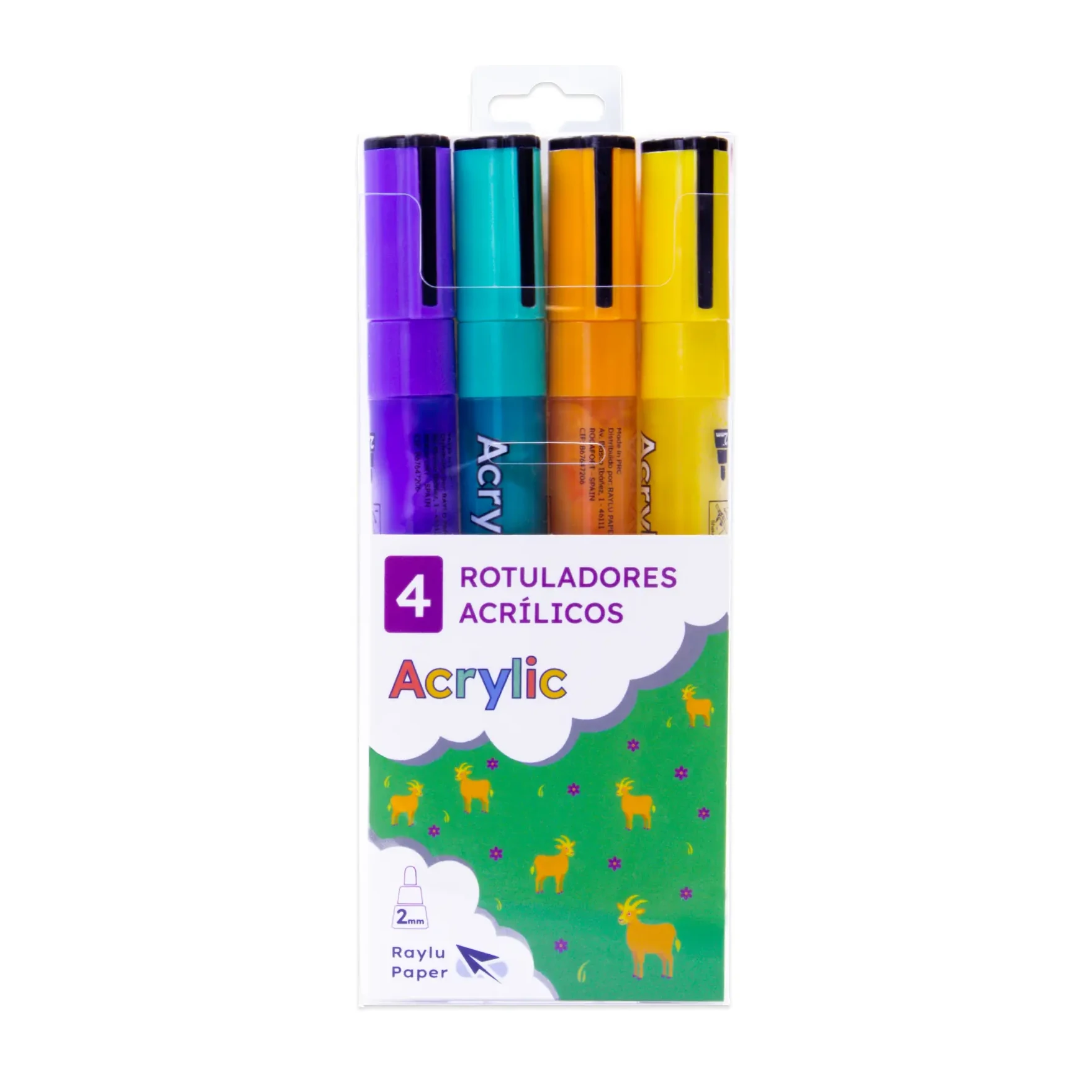 ROTULADOR RAYLU ACRÍLICO ESTUCHE 4 COLORES NEÓN