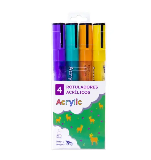 [704342] ROTULADOR RAYLU ACRÍLICO ESTUCHE 4 COLORES NEÓN