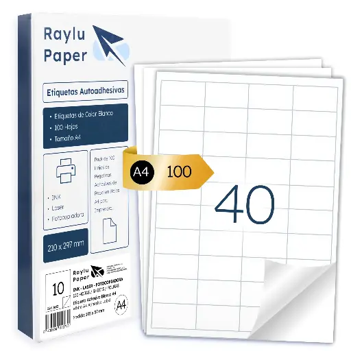 [002528] ETIQUETAS ADHESIVAS A4 RAYLU 48,5x25,4MM 40 POR HOJA 100 HOJAS