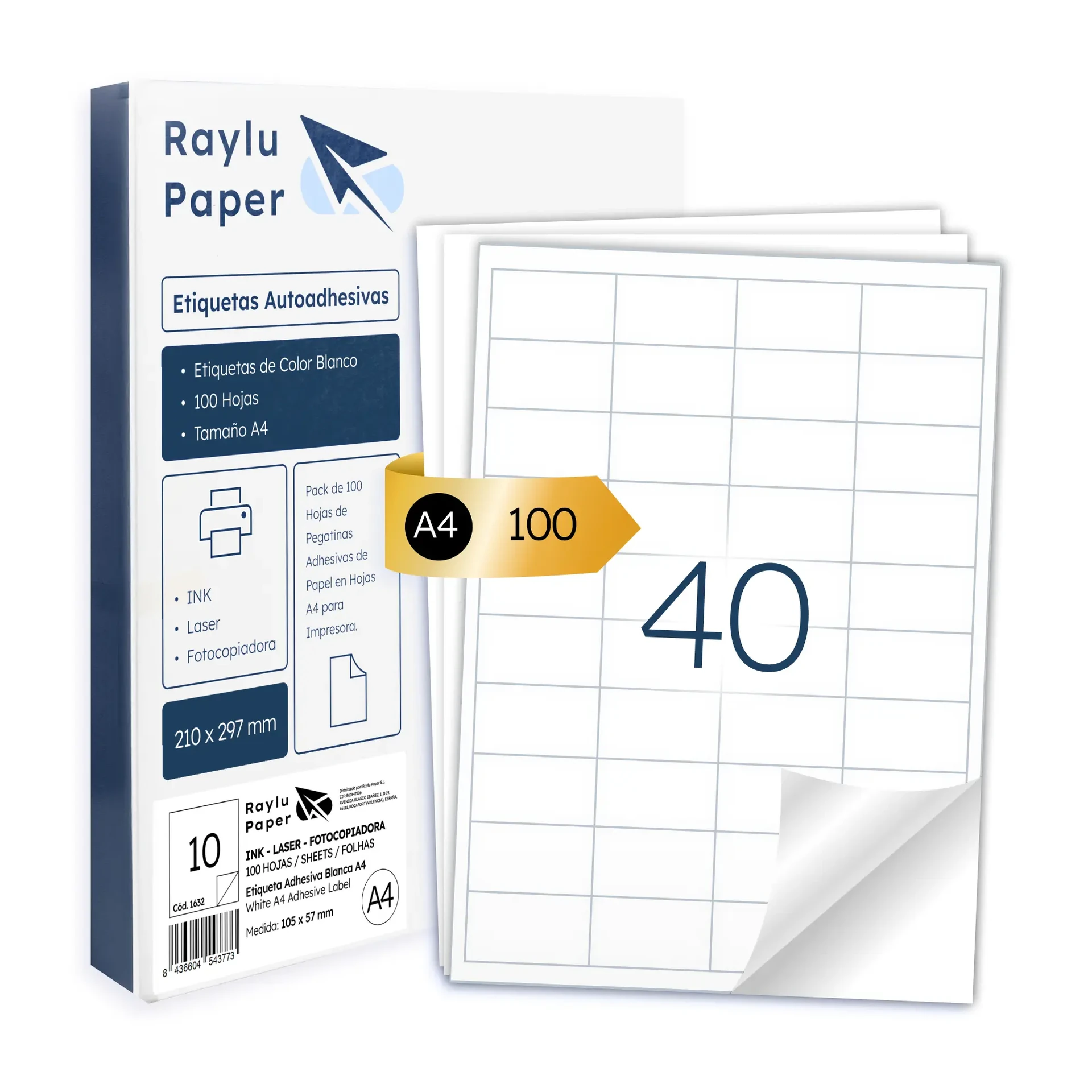 [002528] ETIQUETAS ADHESIVAS A4 RAYLU 48,5x25,4MM 40 POR HOJA 100 HOJAS