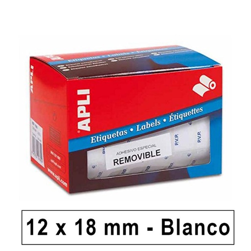 [029129] ROLLO ETIQUETAS APLI PVP BLANCAS REMOVIBLES 12X18MM