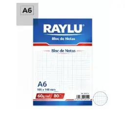 BLOC NOTAS MICROPERFORADO RAYLU A6 60 GRAMOS 80 HOJAS CUADRICULA DE 4 MM