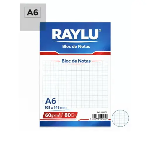 [001114] BLOC NOTAS MICROPERFORADO RAYLU A6 60 GRAMOS 80 HOJAS CUADRICULA DE 4 MM