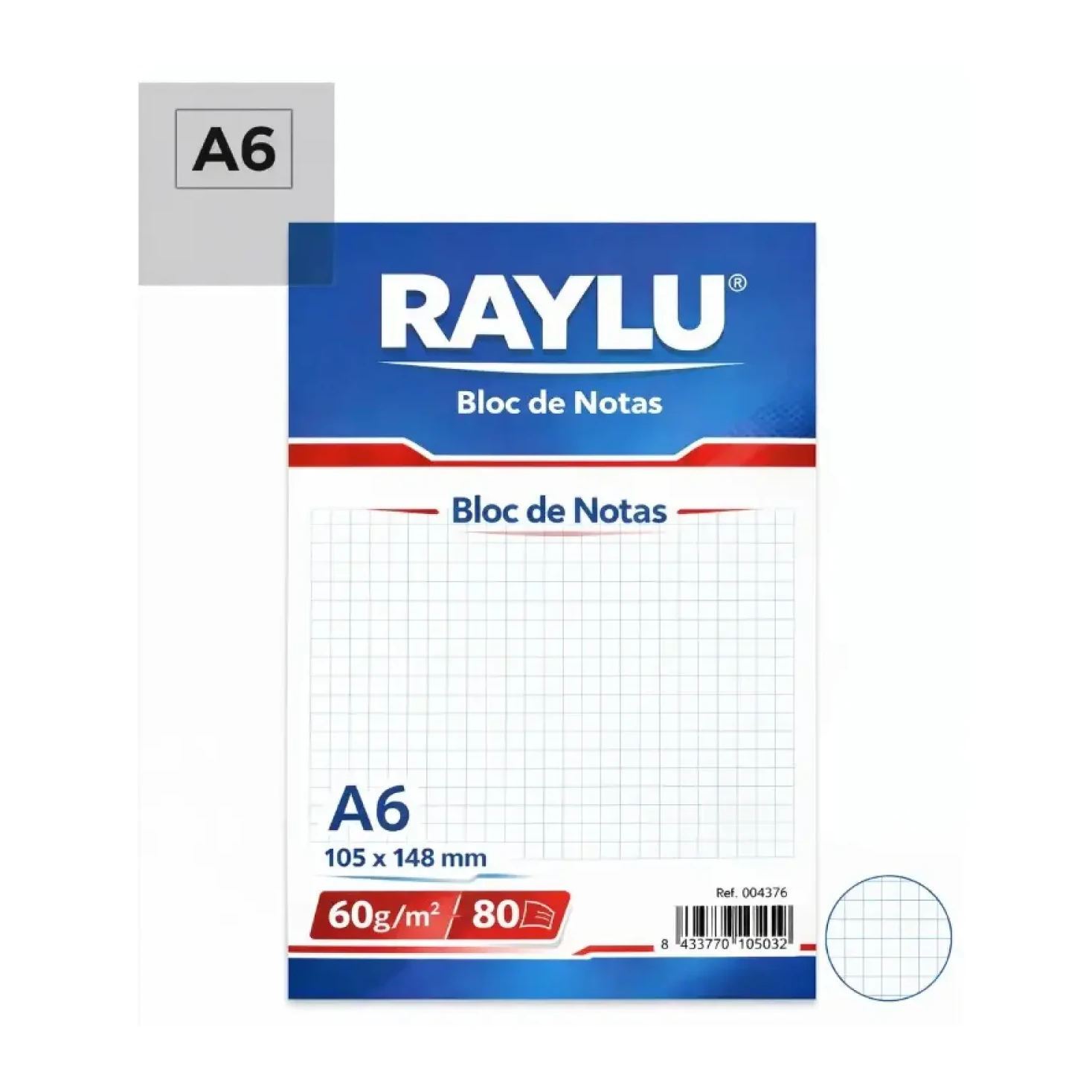 [001114] BLOC NOTAS MICROPERFORADO RAYLU A6 60 GRAMOS 80 HOJAS CUADRICULA DE 4 MM