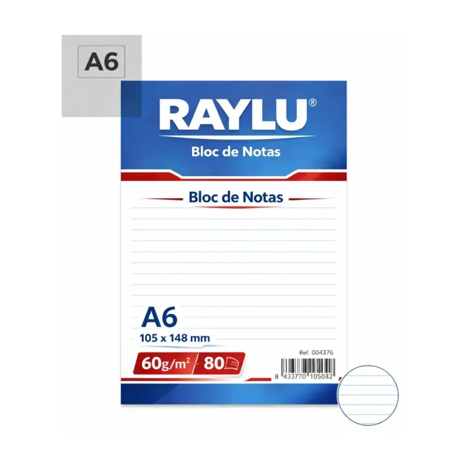 [001975] BLOC NOTAS MICROPERFORADO RAYLU A6 60 GRAMOS 80 HOJAS HORIZONTAL