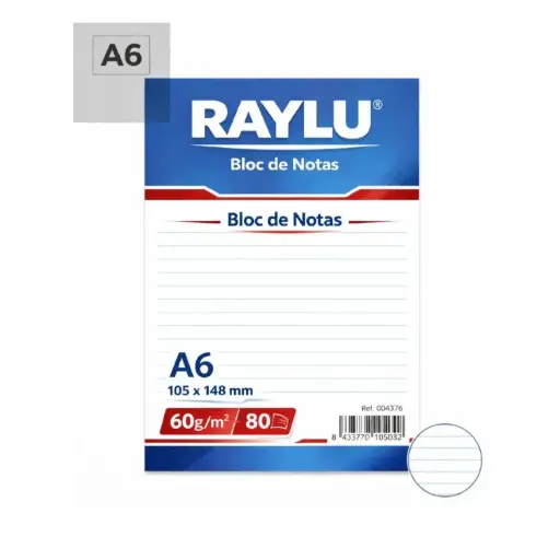 [001975] BLOC NOTAS MICROPERFORADO RAYLU A6 60 GRAMOS 80 HOJAS HORIZONTAL