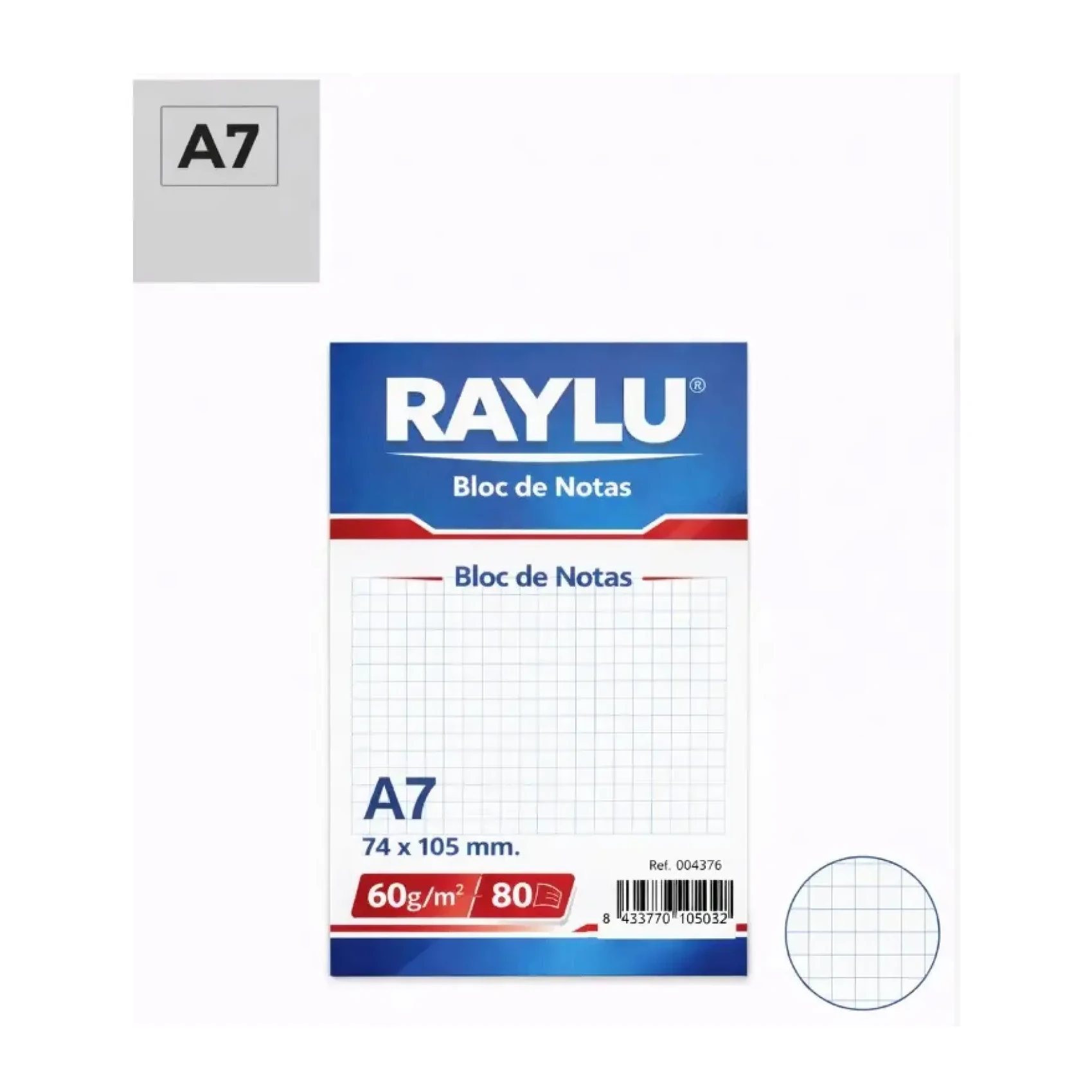 [001118] BLOC NOTAS MICROPERFORADO RAYLU A7 60 GRAMOS 80 HOJAS CUADRICULA DE 4 MM