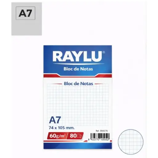 [001118] BLOC NOTAS MICROPERFORADO RAYLU A7 60 GRAMOS 80 HOJAS CUADRICULA DE 4 MM