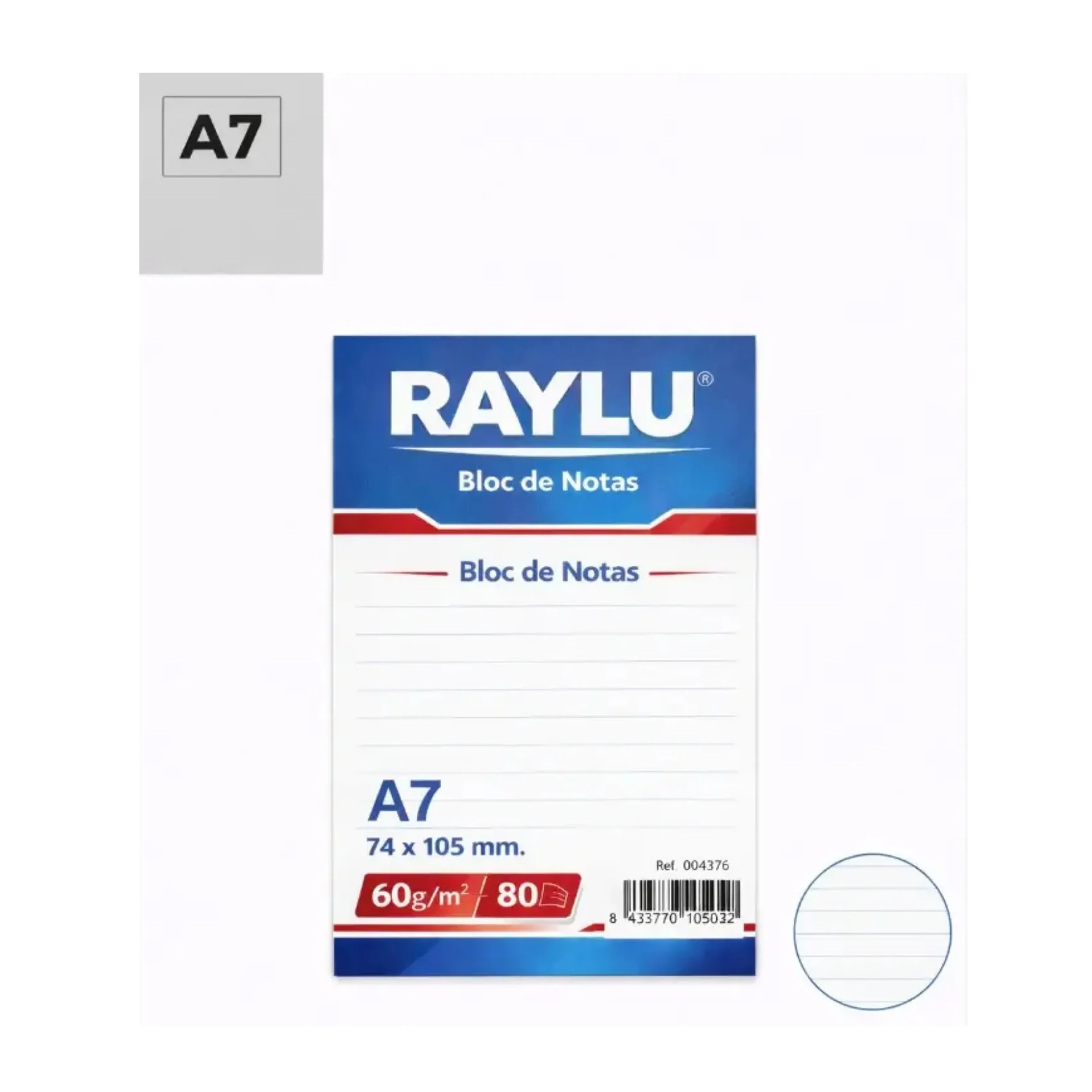 [001974] BLOC NOTAS MICROPERFORADO RAYLU A7 60 GRAMOS 80 HOJAS HORIZONTAL