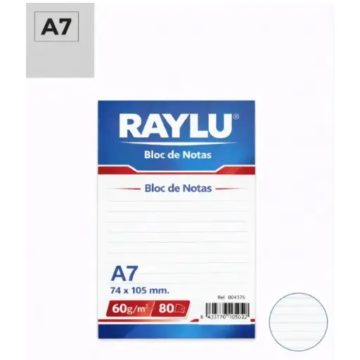 [001974] BLOC NOTAS MICROPERFORADO RAYLU A7 60 GRAMOS 80 HOJAS HORIZONTAL