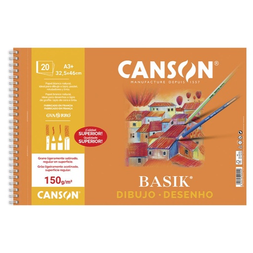 [600072] BLOC BASIK DIBUJO GUARRO CON ESPIRAL A3+ LISO 150G/M² 