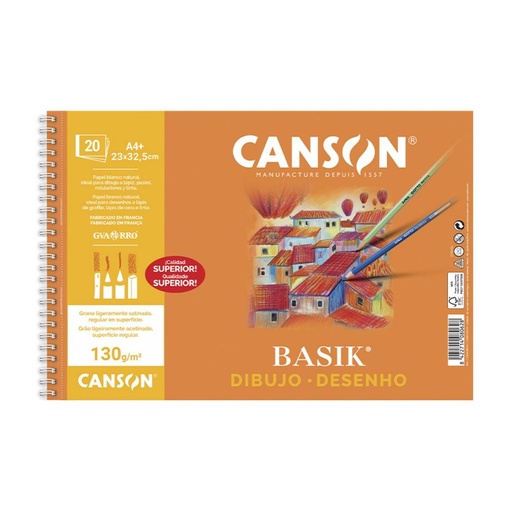 [600062] BLOC BASIK DIBUJO GUARRO CON ESPIRAL A4 LISO 130 G/M²