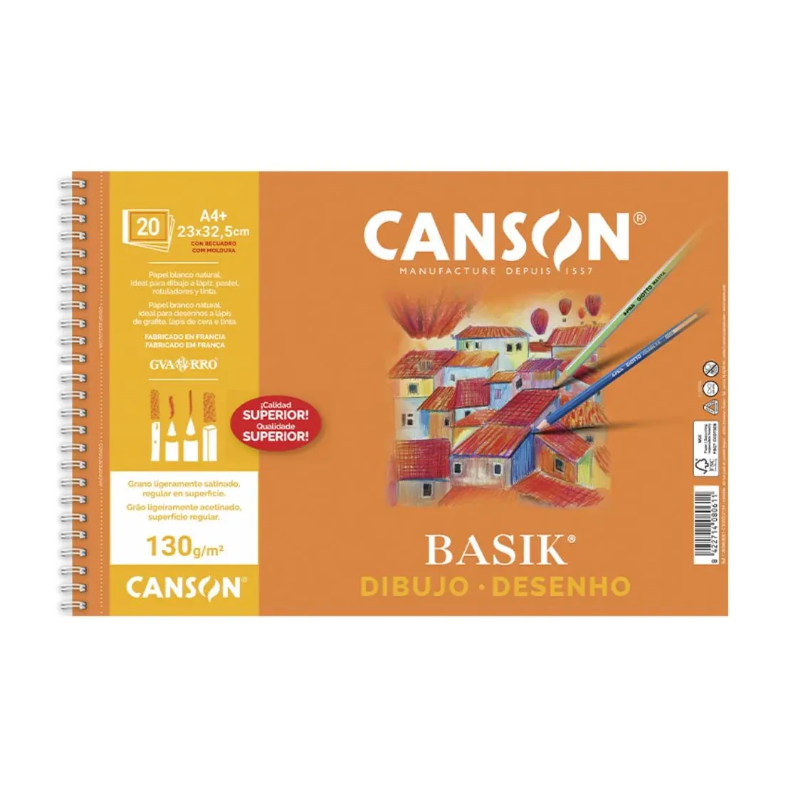 [600064] BLOC DIBUJO BASIK GUARRO A4+ ESPIRAL 130 G/M² 20 HOJAS CON RECUADRO