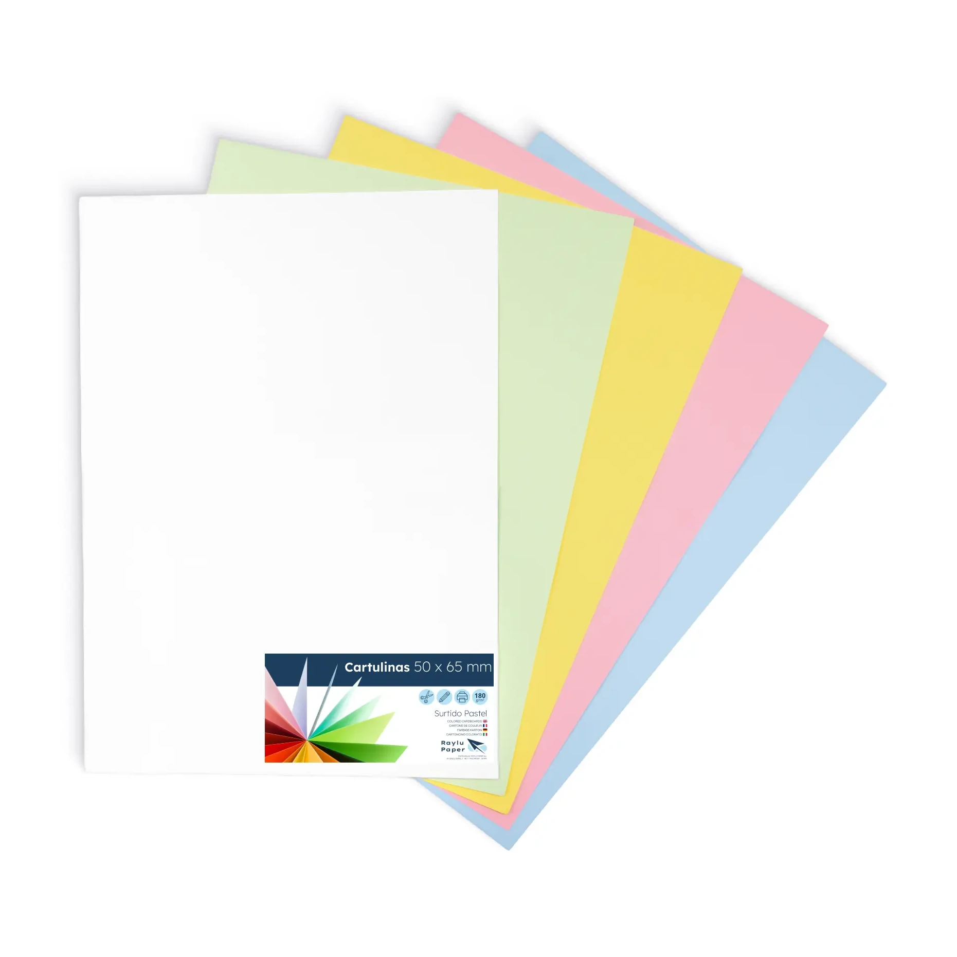 [825346] CARTULINAS RAYLU COLORES PASTEL SURTIDOS 50x65CM 180 GRAMOS PACK 5 HOJAS RAYLU