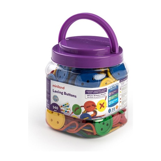 [722339] JUEGO EDUCATIVO PIEZAS ENSARTABLES BOTE 140 PIEZAS + 10 CORDONES MINILAND
