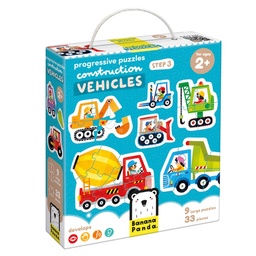 PUZZLE BANANA 9 PUZZLES PROGRESIVOS VEHÍCULOS DE CONSTRUCCIÓN