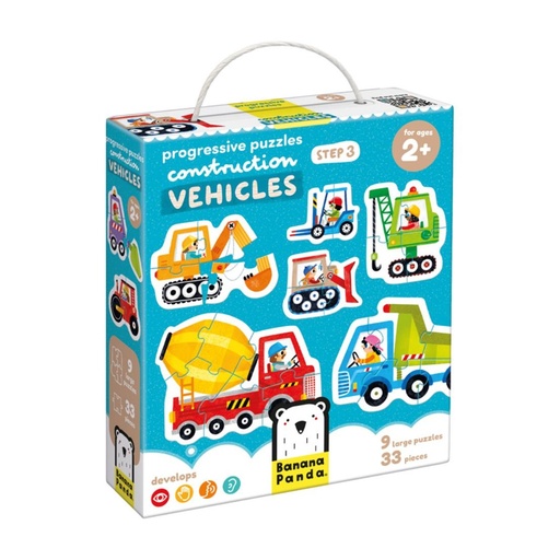 [670497] PUZZLE BANANA 9 PUZZLES PROGRESIVOS VEHÍCULOS DE CONSTRUCCIÓN