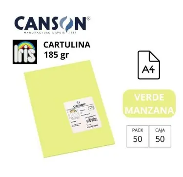 [701391] CARTULINA CANSON IRIS A4 185 GRAMOS VERDE MANZANA