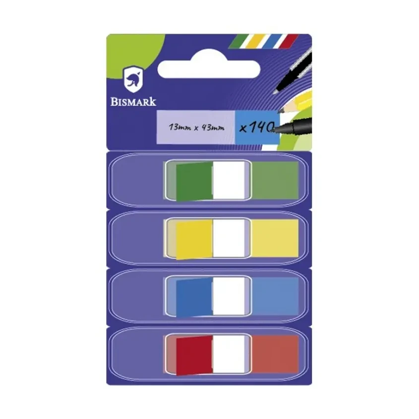 [002219] BANDERITAS ADHESIVAS BISMARK SEPARADORES 12X45MM 4COLORES BASICOS /140 UDS